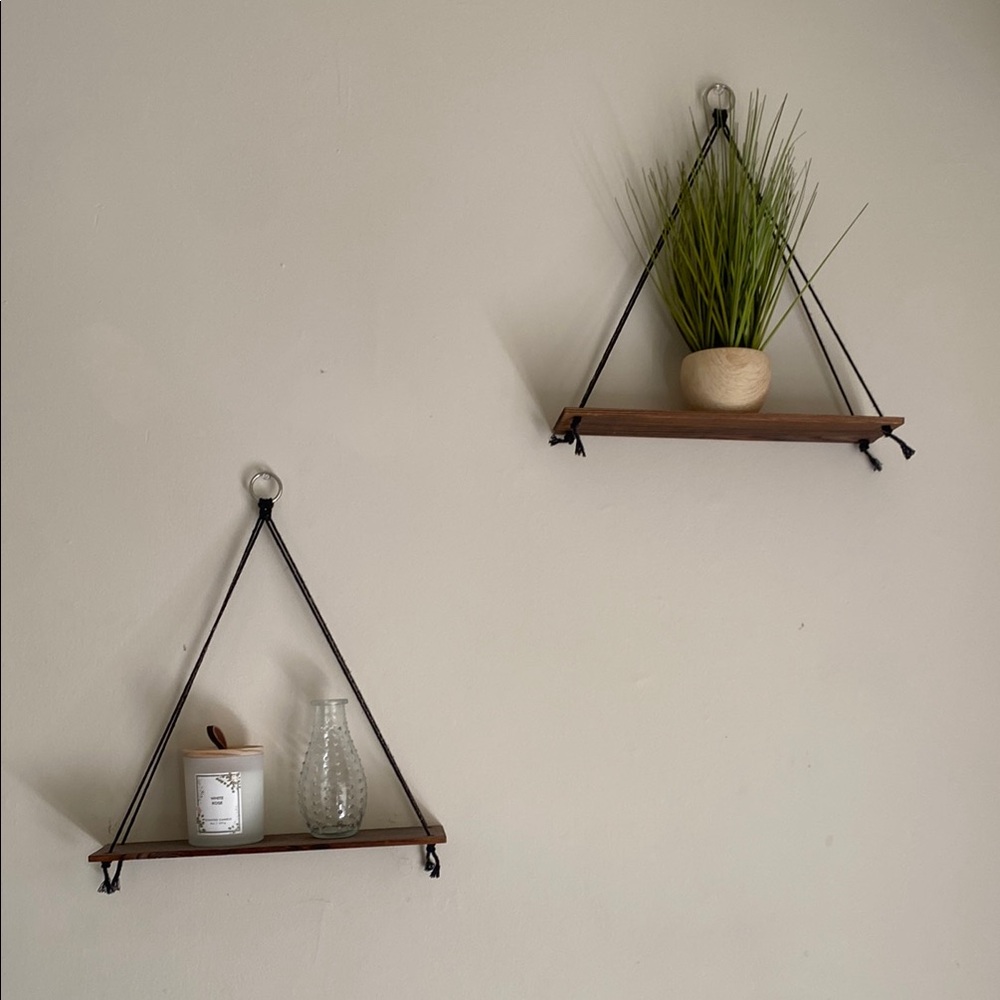 Triangle Wooden Wall Shelves with Black Accents